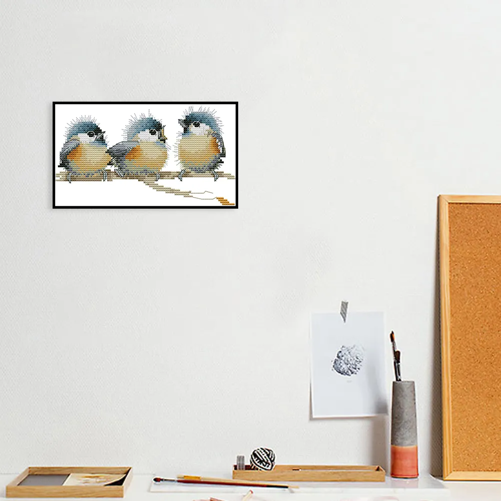 3 Birds-14CT Full Stamped Cross Stitch Kits (Canvas|25*14CM)