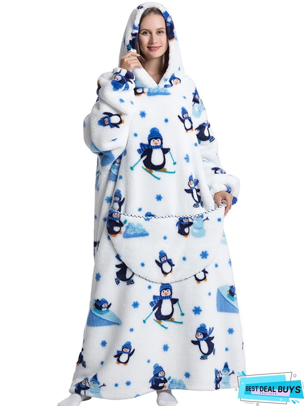 Lazy Blanket Big Pocket Extended Hoodie Home Pajamas Plus Size