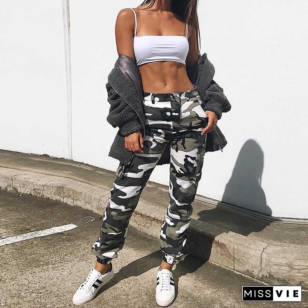 High Waisted Camouflage Cargo Trousers Camo Pants