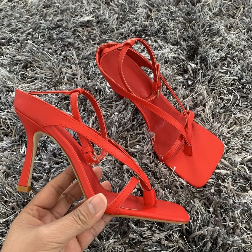 2022 Ankle Strap Women Sandals Summer Fashion Brand Thin High Heels Gladiator Sandal Shoes Narrow Band Party Dress Pump Shoes