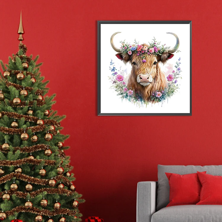 Zimal Full DIY Round Diamond Painting Highland Cow Handmade Diamond  Embroidery Animal Decor Home Picture of Rhinestone 11.8 x 15.8 Inch