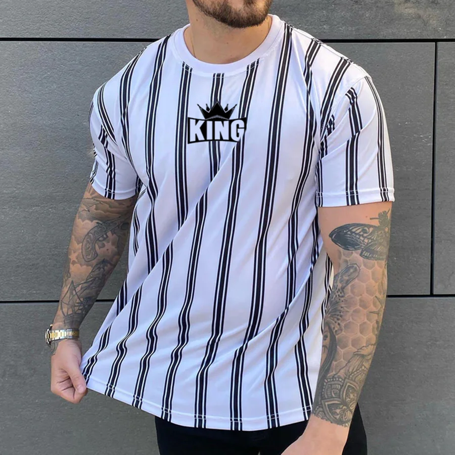 Men's Fashion King Stripe Print Casual Slim Short Sleeve T-Shirt