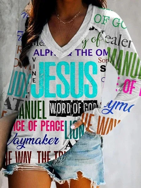Easter Women's Color Letter Print Long Sleeve Top