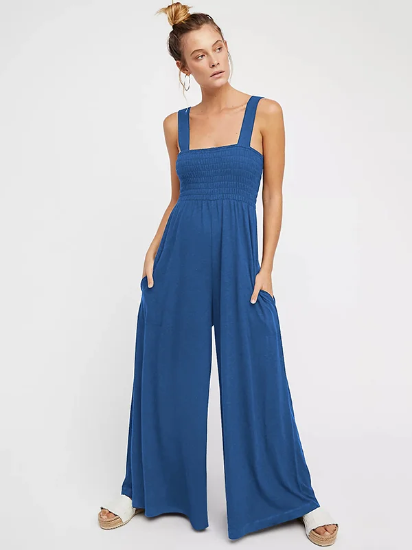 4 Colors Urban High Waisted Wide Leg Solid Color Jumpsuits Bottom