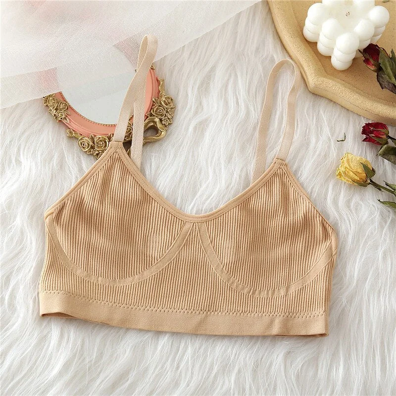 FINETOO Women Seamless Cropped Top Push Up Bralette Underwear Lingerie Sexy Backless Camisole Femme 10 Solid Colors Tank Tops