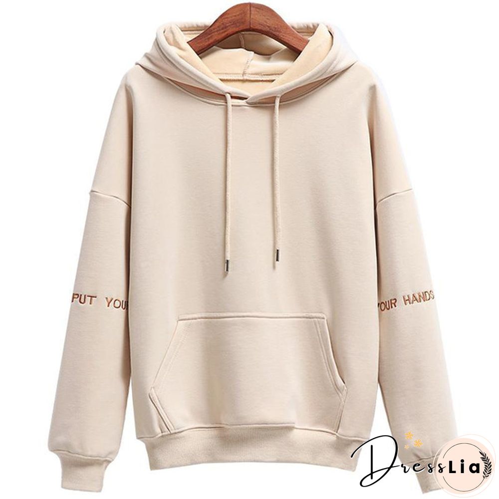 Women Fashion Corduroy Hoodies Female Solid Color Embroidery Hooded Tops Tracksuit