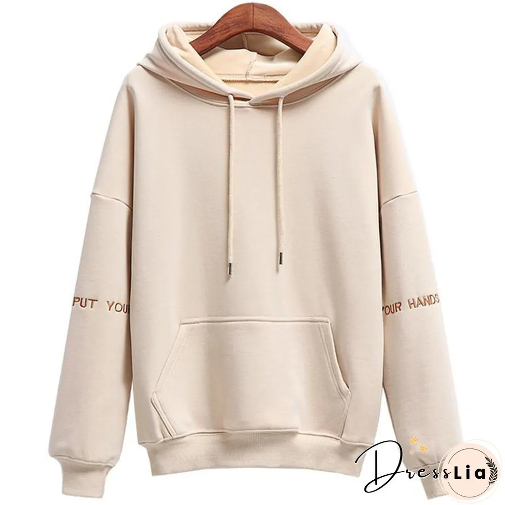 Women Fashion Corduroy Hoodies Female Solid Color Embroidery Hooded Tops Tracksuit