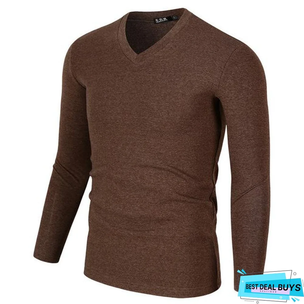 Tight Men T-Shirt Plus Size V-Neck Long Sleeve T-Shirt Men Fitness Clothing Slim Fit Fashion T-Shirt Men