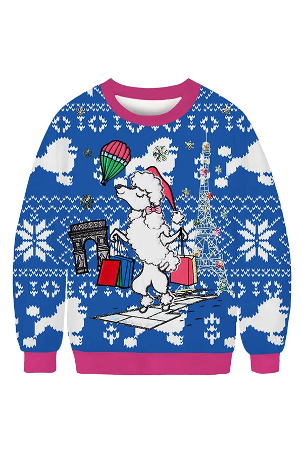Poodle Christmas Sweatshirt Blue-elleschic