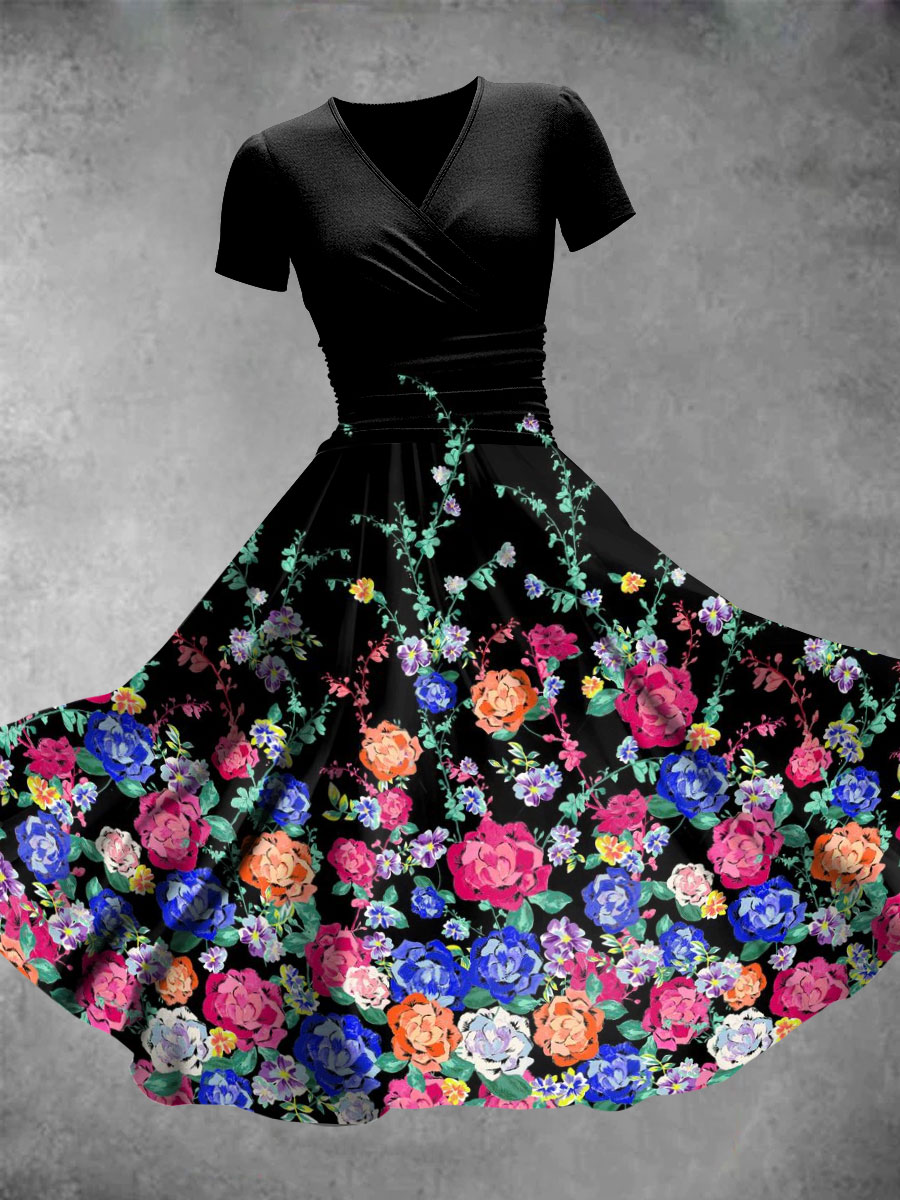 Women's Flower Art Print Maxi Dress
