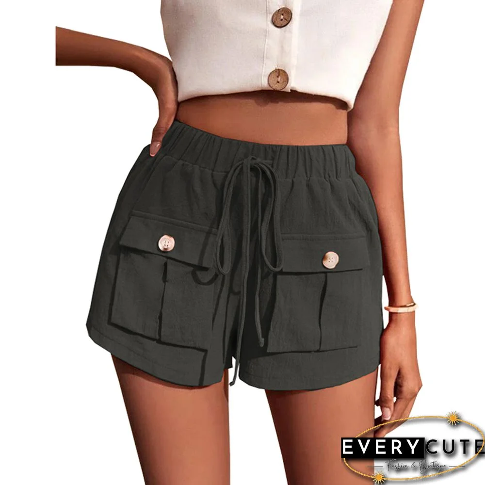 Dark Gray Mid-waist Pocket Overall Shorts