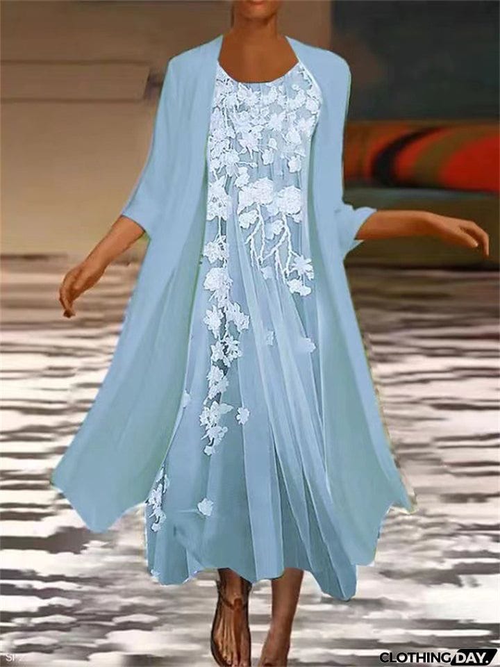 Women's Vintage Flowy Flower Printing Chiffon Two-piece Dress