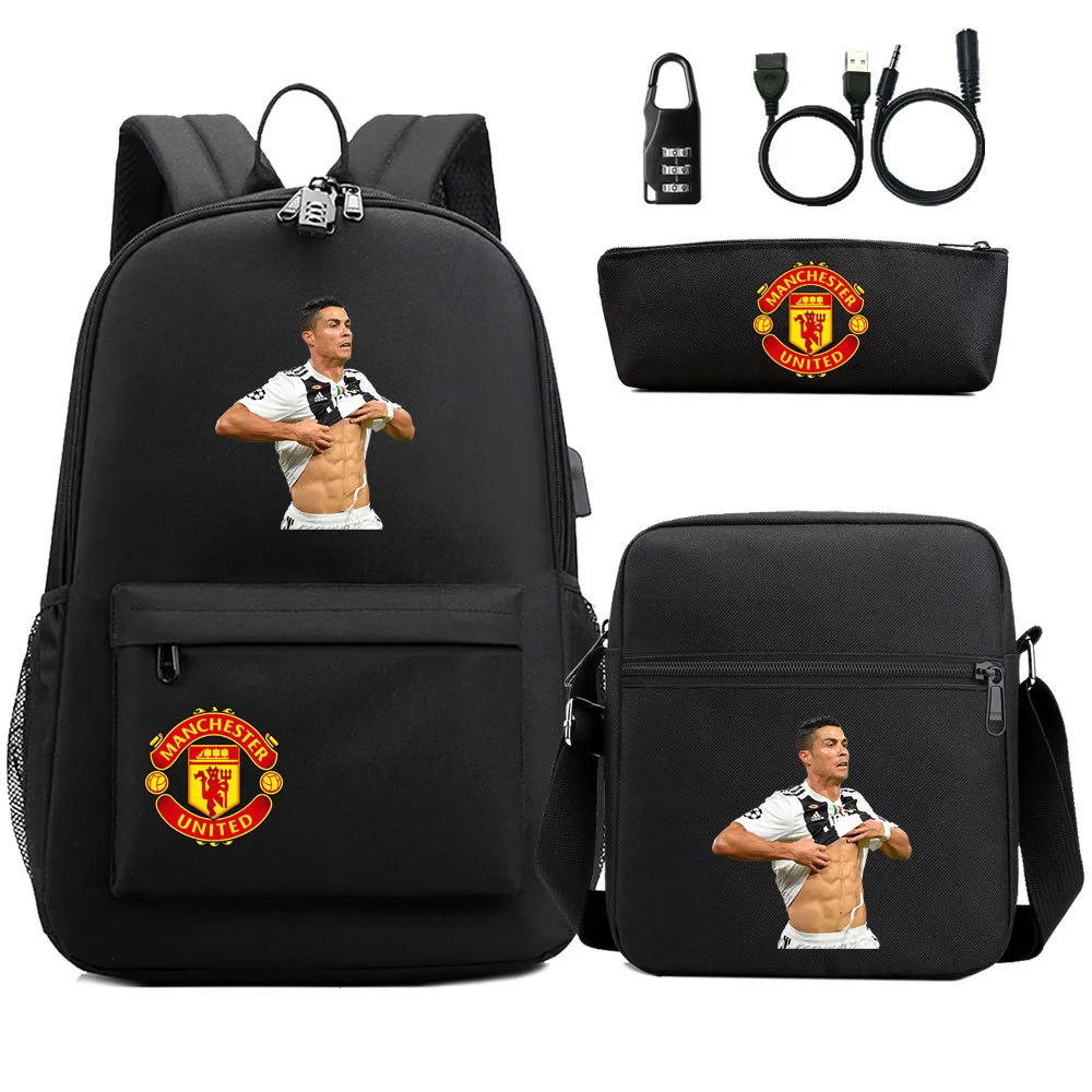 Buzzdaisy Cristiano Ronaldo-themed School Bag Set with USB Charging and Password Lock Function