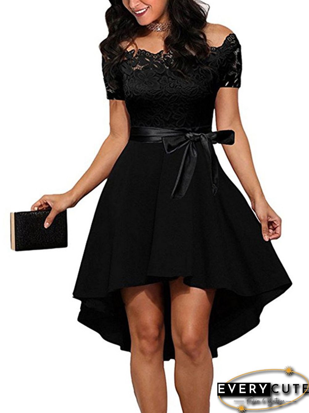 Elegant Red Lace Dress Women Patchwork Slash Neck Short Sleeve Sashes Tunic Dress Summer Ladies Sexy Evening Party Dresses