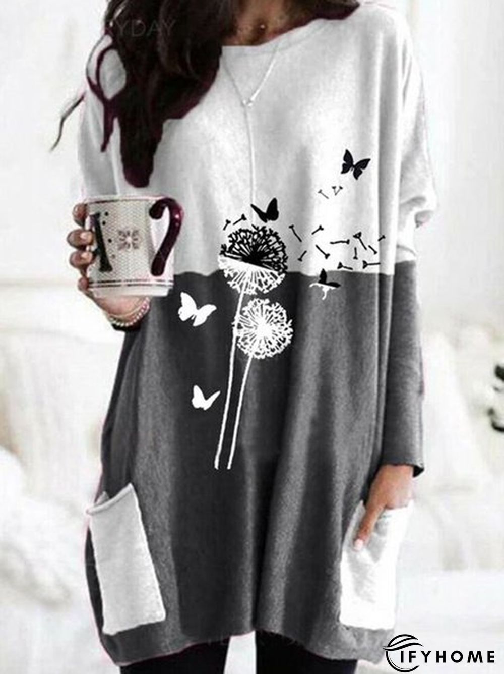 Cotton-Blend Round Neck Casual Long Sleeve Shirt & Top | IFYHOME