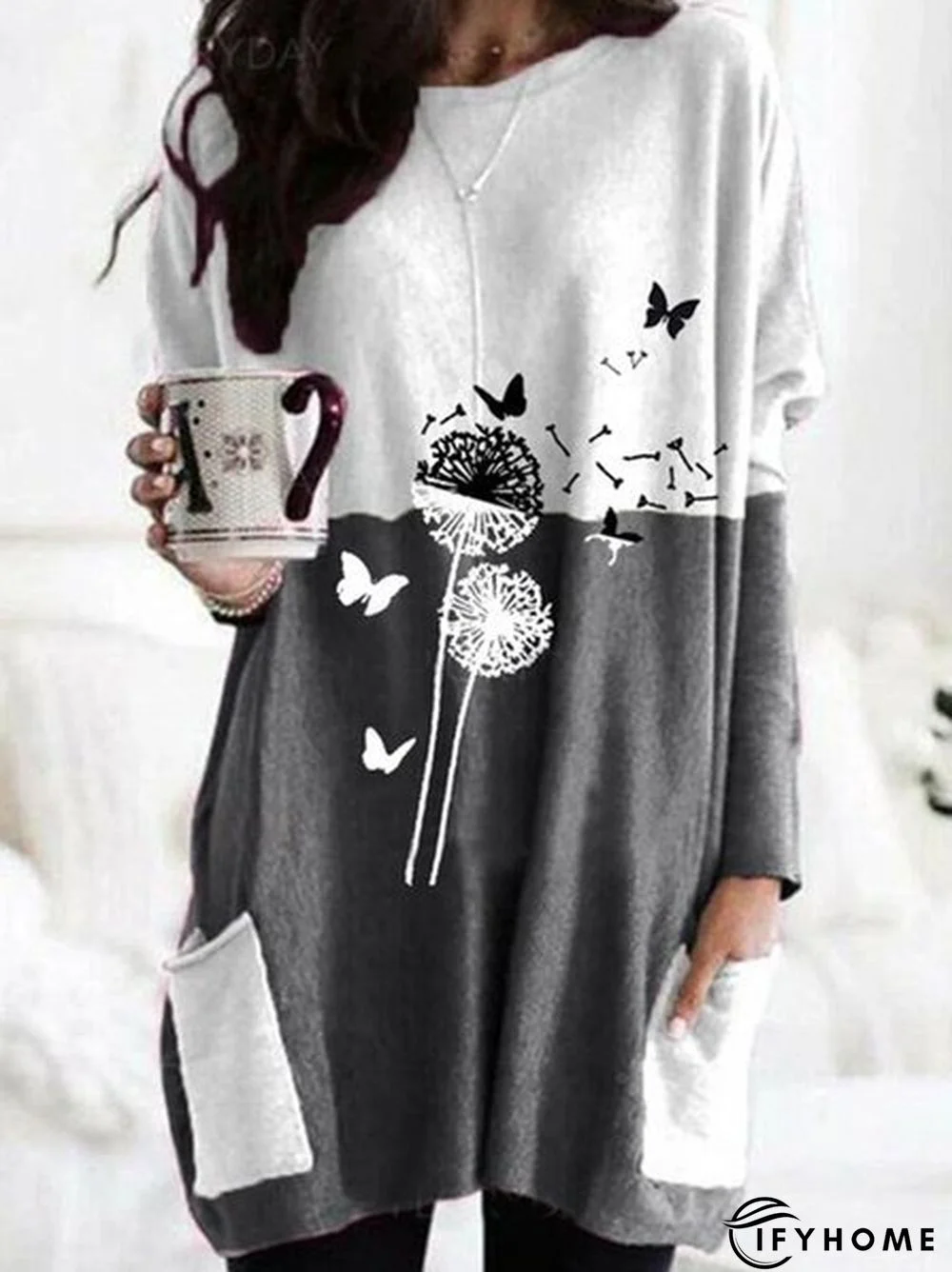 Cotton-Blend Round Neck Casual Long Sleeve Shirt & Top | IFYHOME