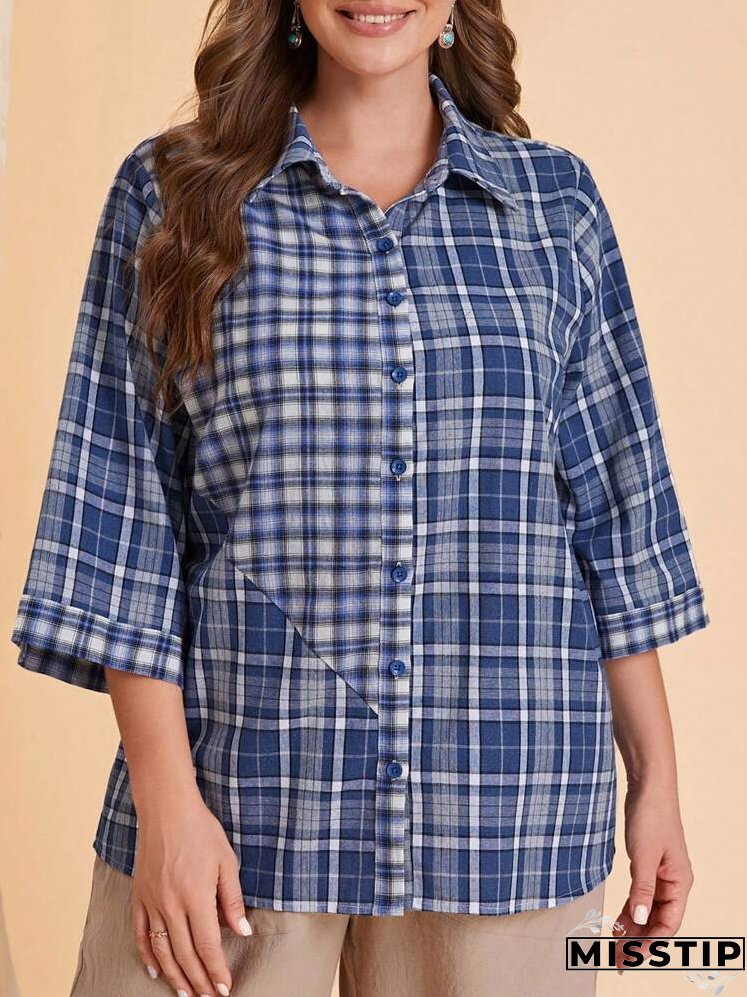 Plus Plaid Print Button Front Shirt