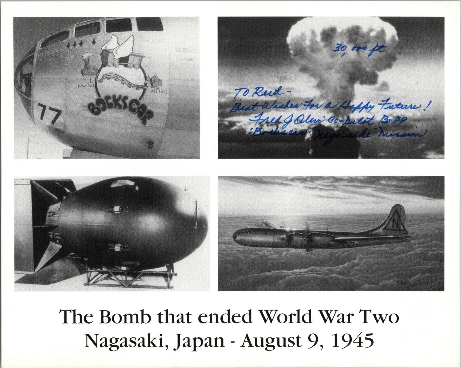 LT. FRED J. OLIVI Authentic Hand-Signed Nagasaki Bombing 1945