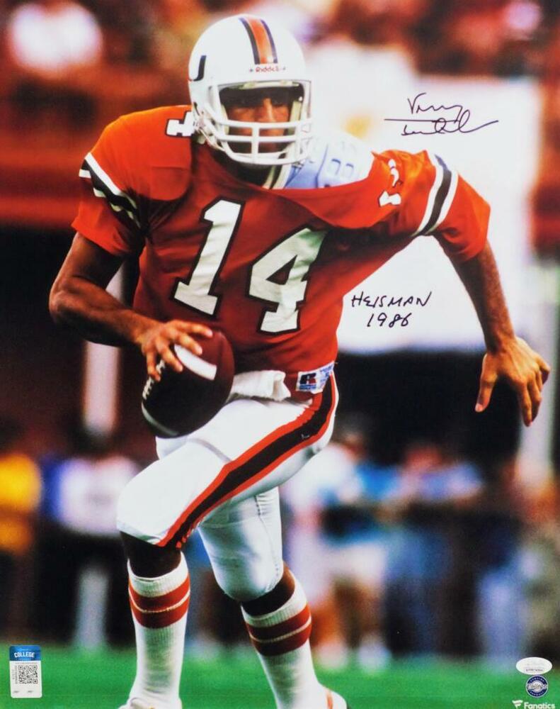 Vinny Testaverde Signed Hurricanes 16x20 Running FP Photo Poster painting w/ Heisman- JSA W Auth