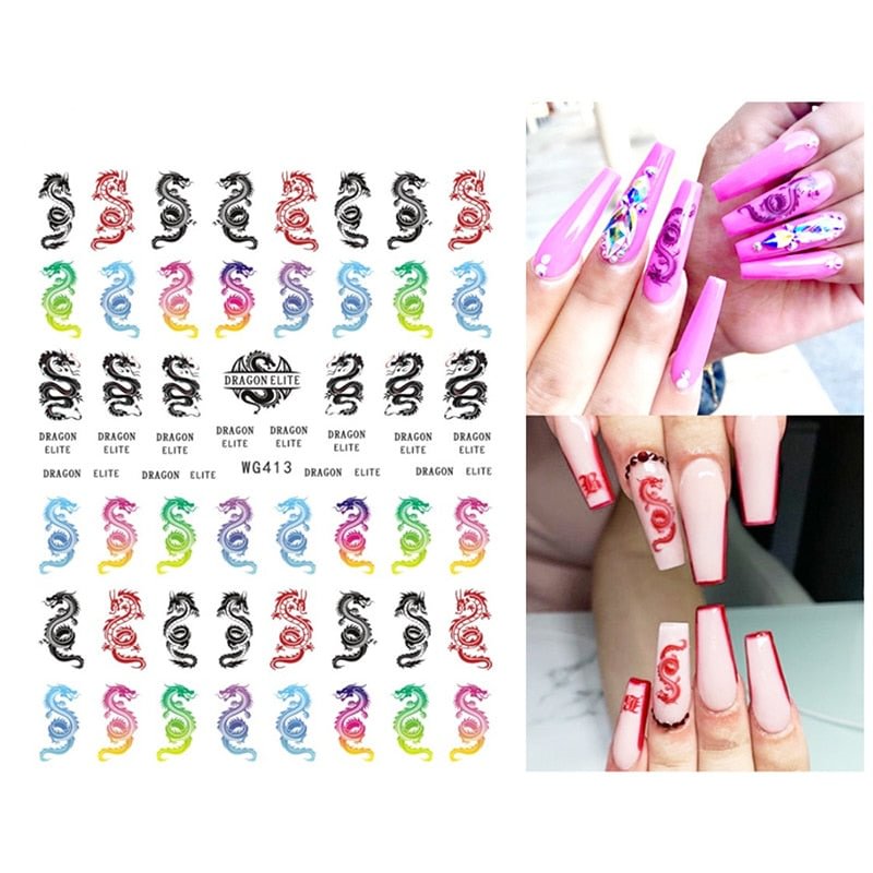 3D Snake Design Nail Stickers Colorful Dragons Slider Decals Black Snake for Manicure Nail Art Decoration New Arrival Stickers