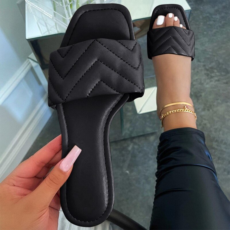 Soft Leather Woven Slippers Women Summer 2022 Flat Heels Beach Casual Slides Shoes Woman Outdoor Sandals Flip Flops Muter 310