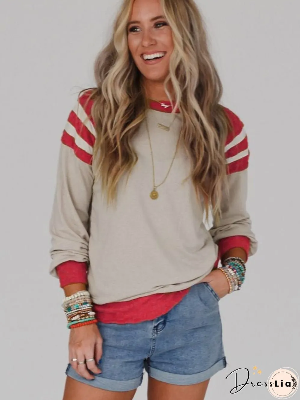 Cozy Apricot Color Block Long Sleeve Knit Top