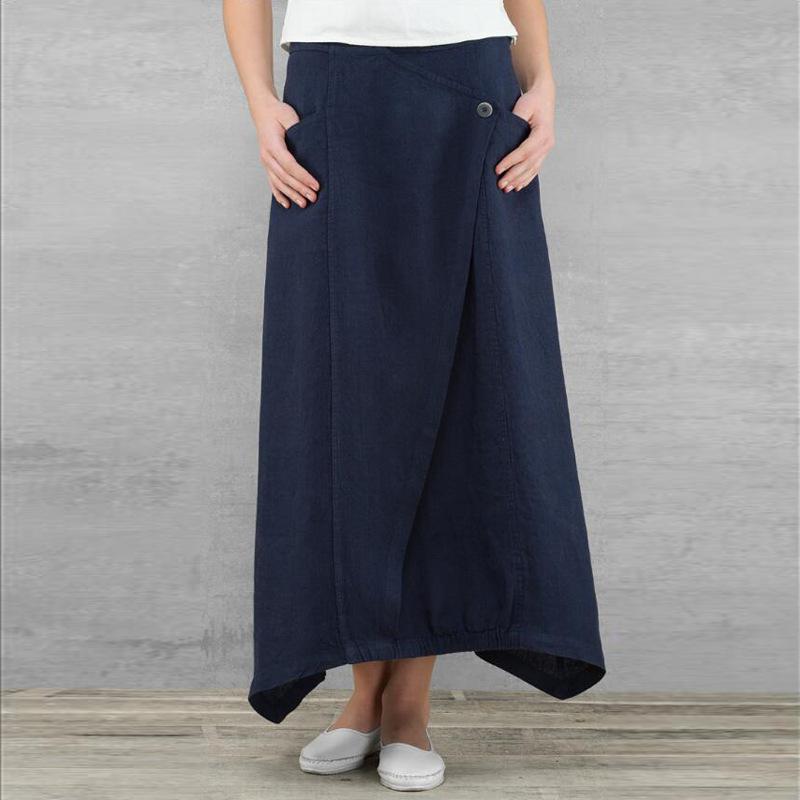 Women Irregular High Waist Pockets Solid Leisure Casual Skirts
