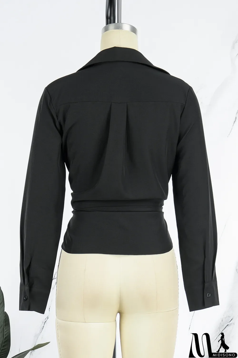 MidiSono - Brown Casual Solid Patchwork Buckle Turndown Collar Tops