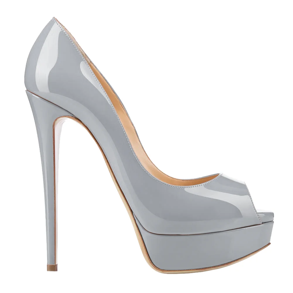 150mm Red Bottom Sky High Platform Pumps Grey Patent-MERUMOTE