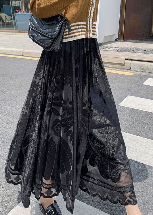 Plus Size Black fashion Velour Skirt Winter CK2947- Fabulory