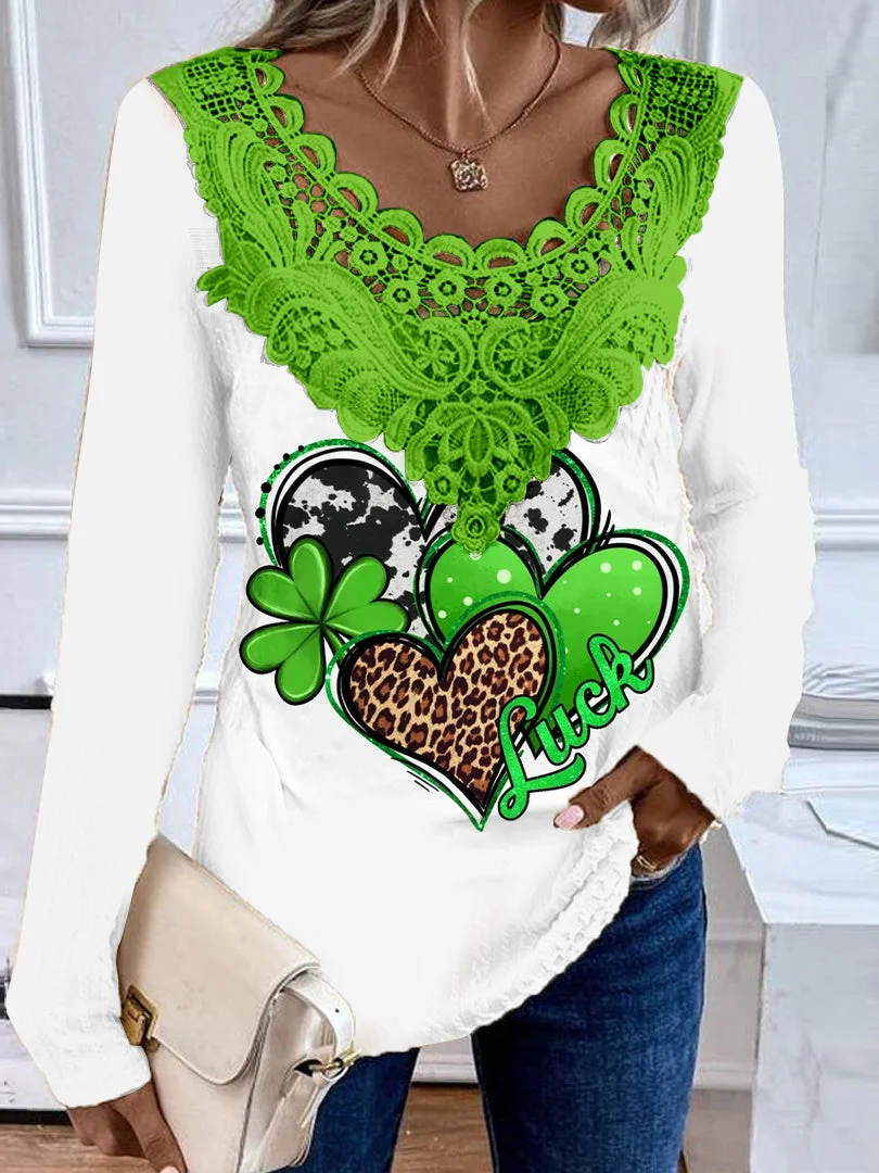 Women's Long Sleeve Scoop Neck Graphic Lace Top
