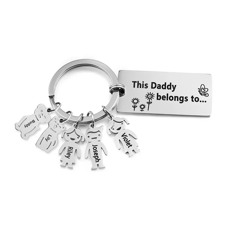 Personalized Keychain for Family Custom 5 Charms for Kid or Pet