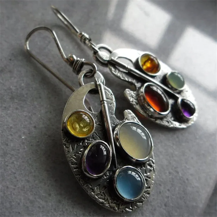 Multicoloured Stone Pendant Earrings
