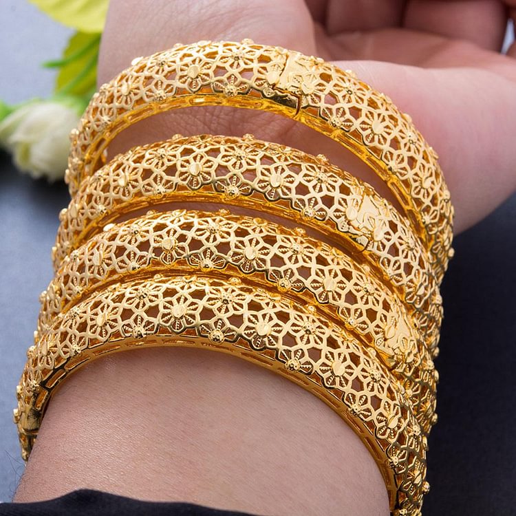 4Pcs/lot 24K Dubai Gold Color Bracelet Bangles For women