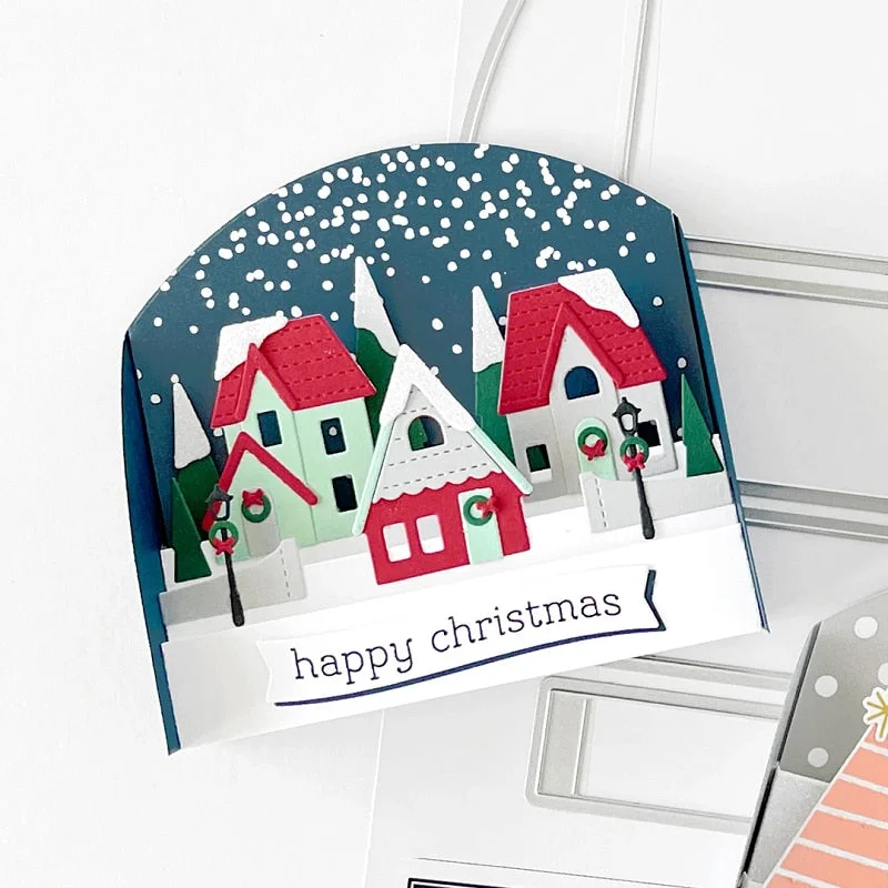 Piggy Craft metal cutting dies cut die mold Winter house tree decoration Scrapbook paper craft knife mould blade punch stencils