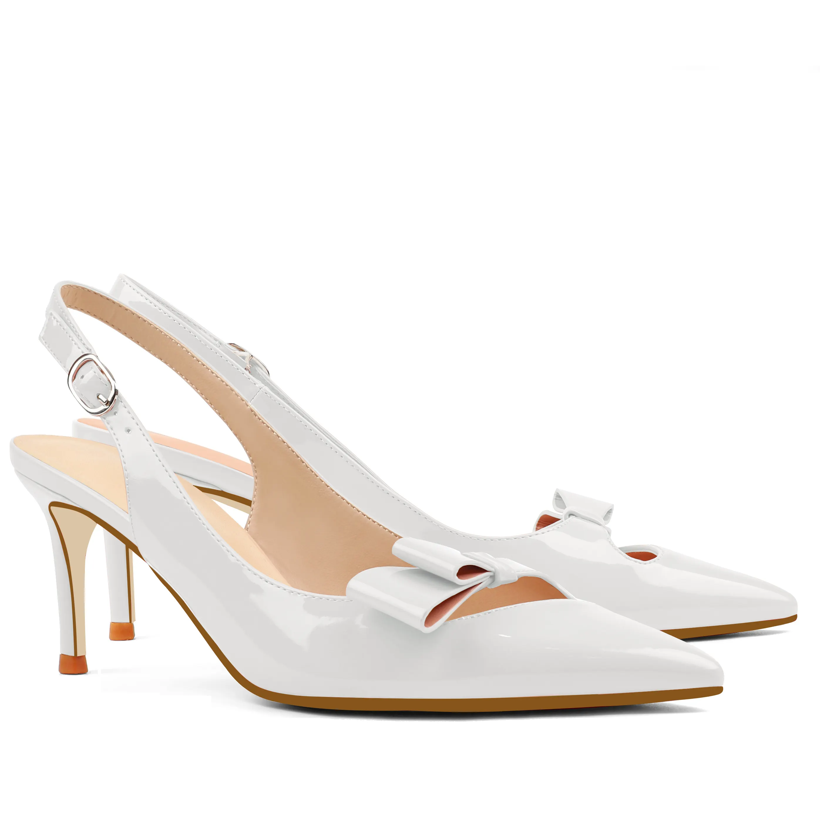 65mm Women's Kitten Stillettos Pointed Toe With Bows Slingback  Prom Sandals Shoes-vocosishoes