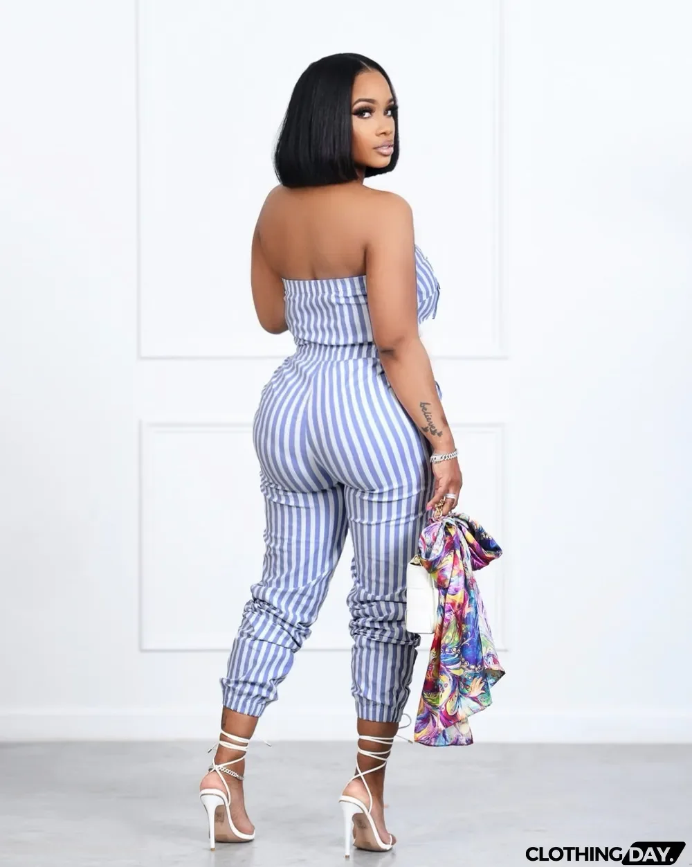 Ladies Striped Bandeau Jumpsuit