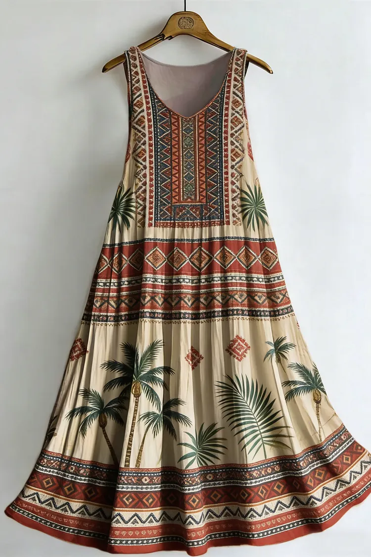 Women's Vintage Bohemian Print Sleeveless Cotton Dress
