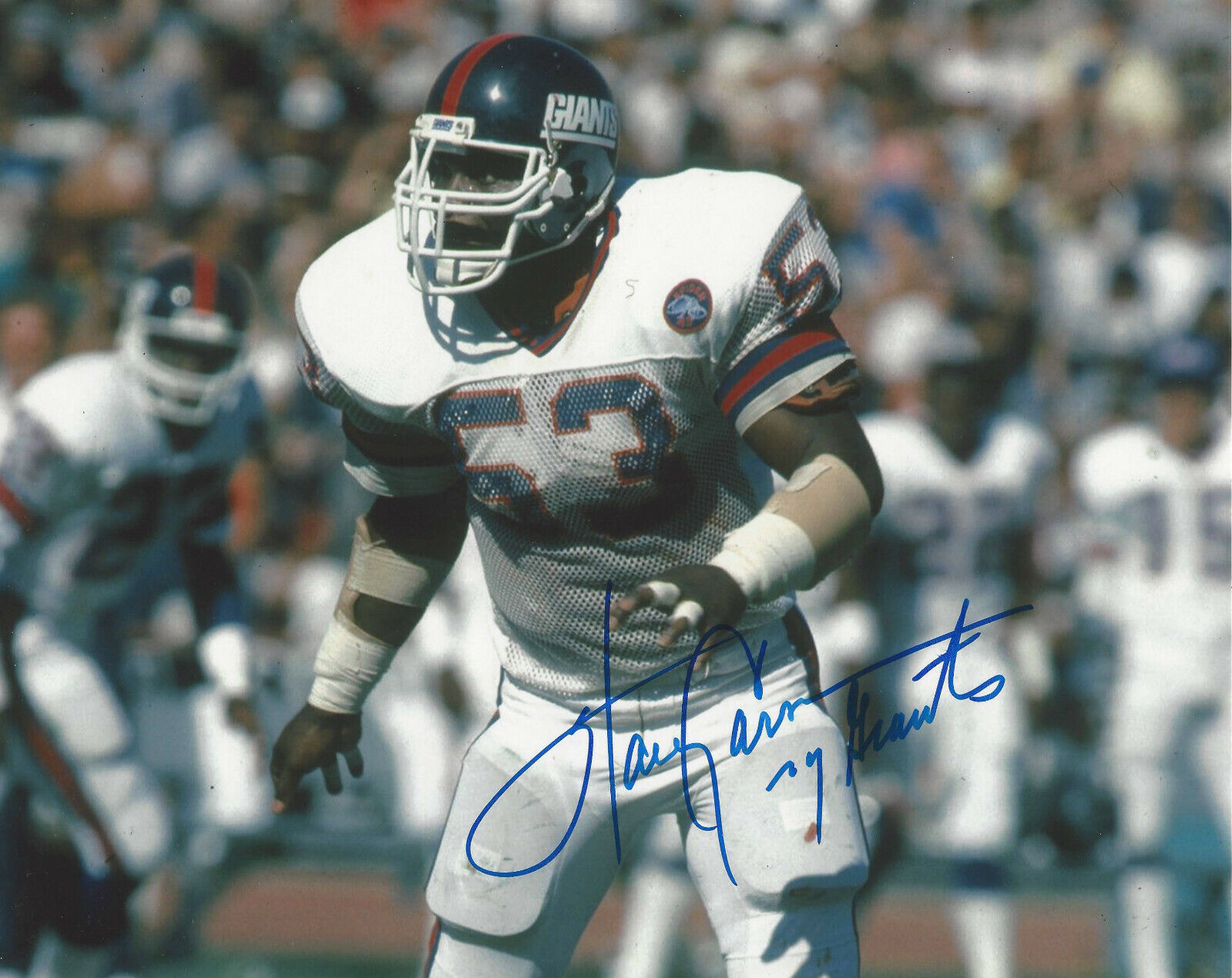 HARRY CARSON NEW YORK GIANTS LINEBACKER SIGNED AUTHENTIC 8x10 Photo Poster painting B w/COA NFL