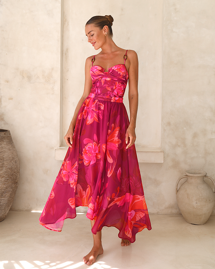 Sling Abstract Floral Print One Piece Swimsuit and Skirt