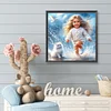 40x40cm chat et fille 5d bricolage plein per&ccedil;age rond diamant peinture kit d&eacute;coration int&eacute;rieure