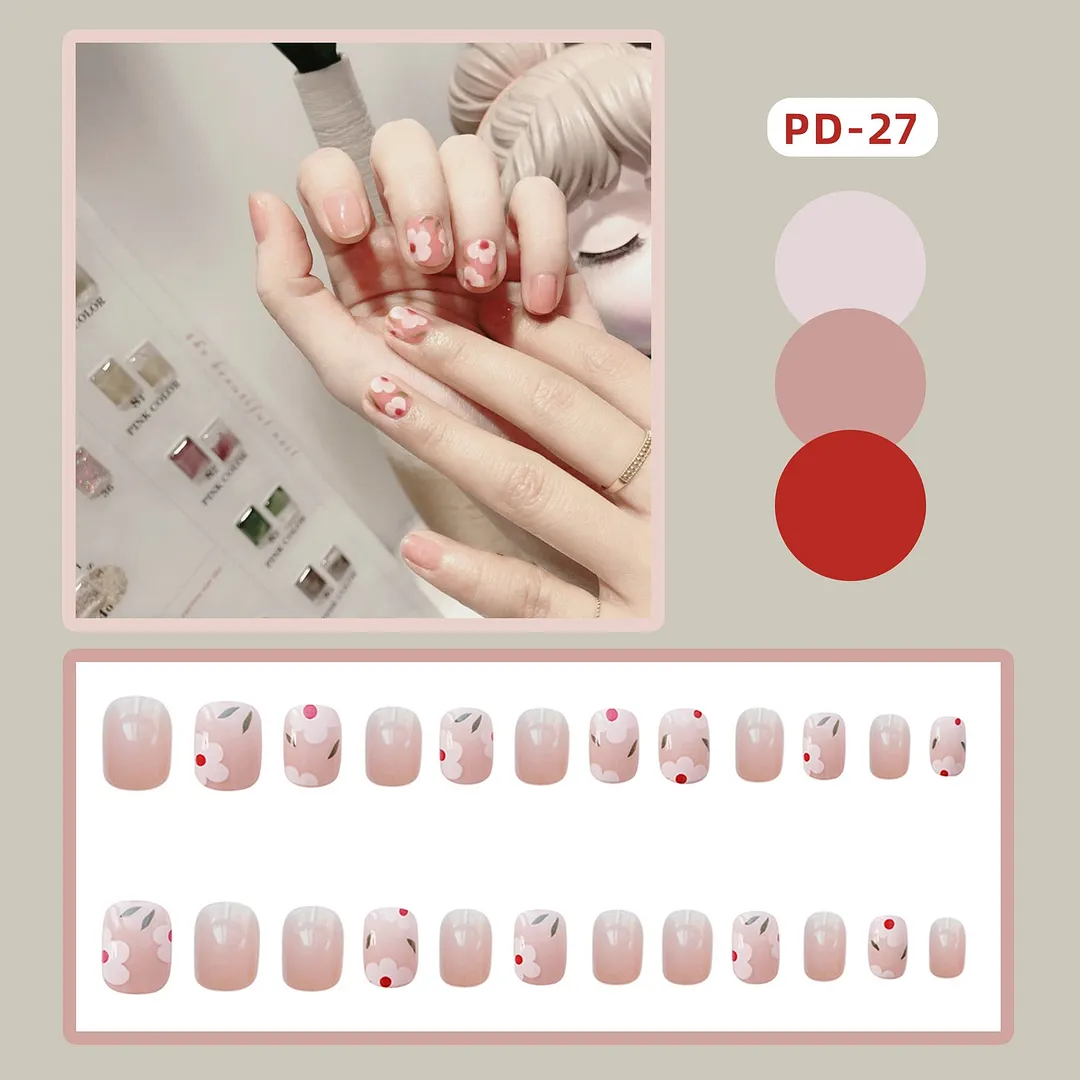 24pcs Leopard Theme Full Cover False Nail Tips Black Heart Line Transparent Stiletto French Fake Nails With Glue Detachable Tips-Nail Inspo