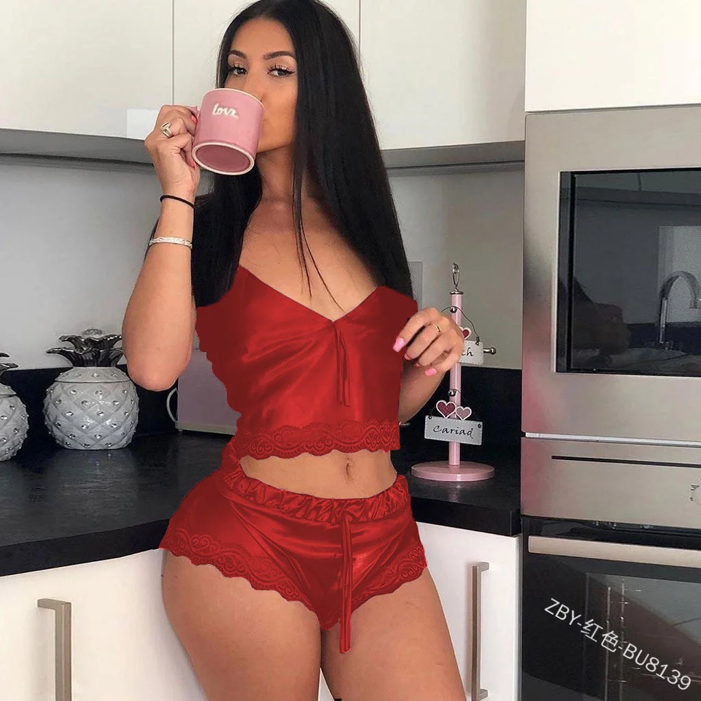 Uveng Sex Lingerie Set High Elastic Garlic Home Pajamas Sexy 2 Sets 8139