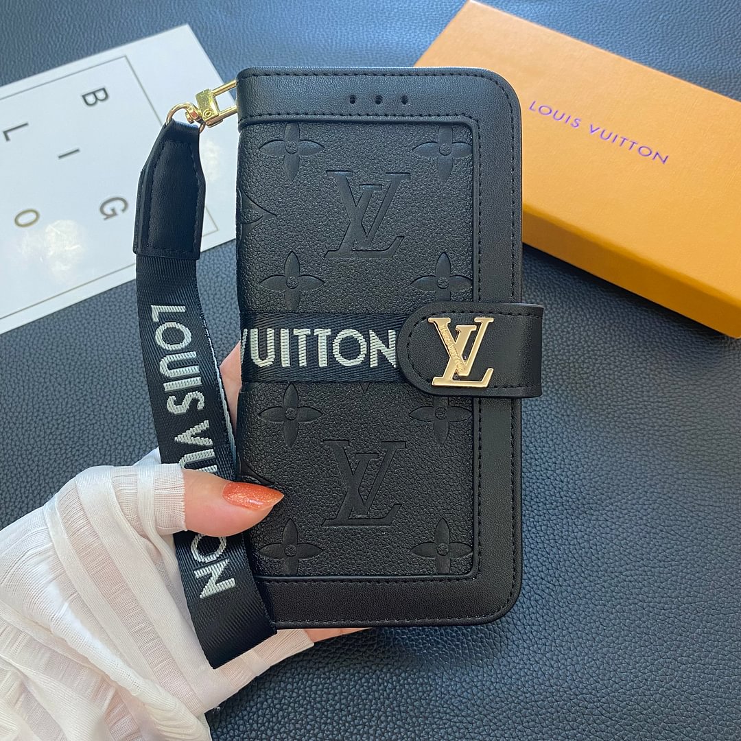 3D Embossed Luxury Genuine Leather Flip Card Case for iPhone and Samsung-Louis Vuitton-[GUCCLV]