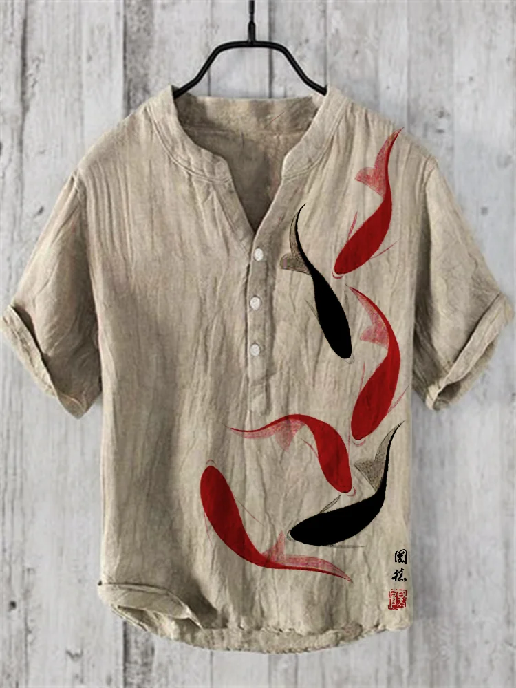 Colorful Carp Japanese Art Linen Blend Shirt