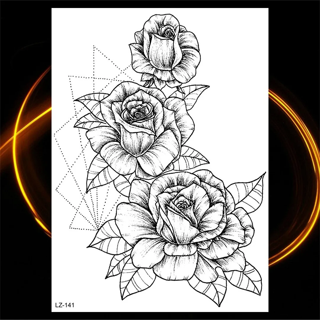 Sdrawing Rose Flower Temporary Tattoos For Women Thigh Adult Peony Florals Snake Pendant Fake Tattoo Sexy Water Transfer Tatoos