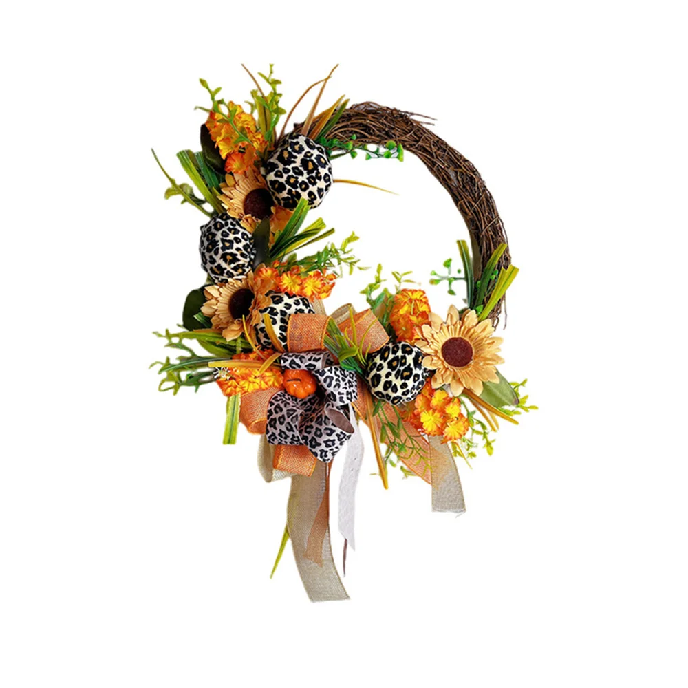 Props simulation wreath leopard print bow pumpkin flower rattan ring ornament