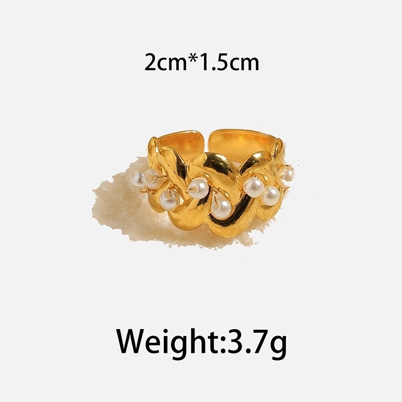 Elegant Sweet Korean Style Bow Knot 304 Stainless Steel Natural Stone Zircon 14K Gold Plated Plating Hollow Out Stainless Steel Rings