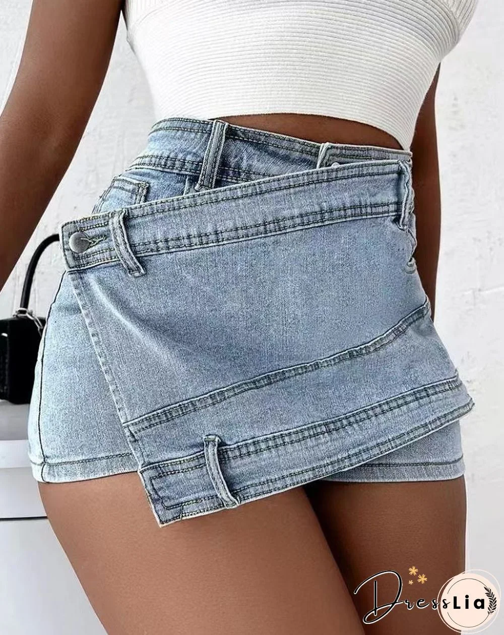 XS Chic High Waist Irregular Denim Mini Skirt
