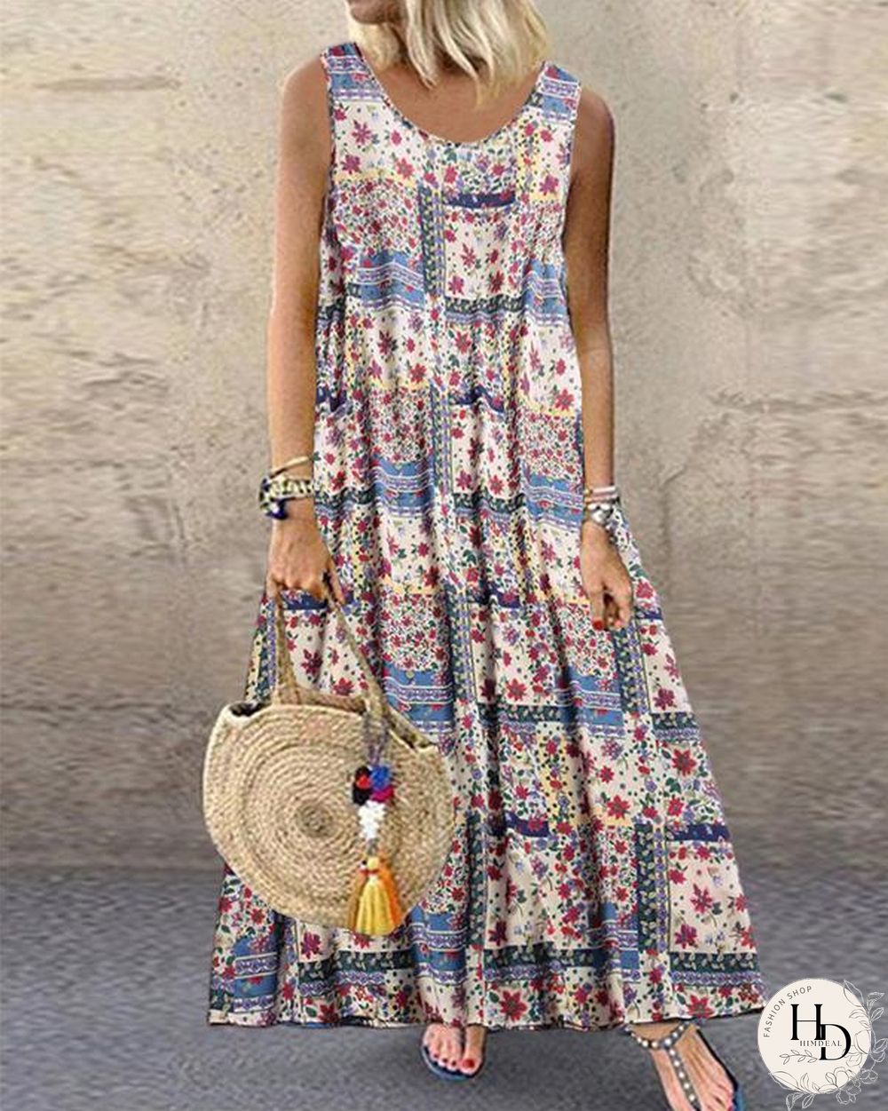 Bohemian Print Sleeveless Summer Plus Size Maxi Dress